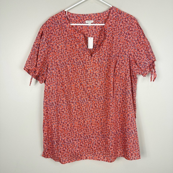 Talbots Top Womens 2X Short Sleeve Floral Blouse Orange Blue White Cotton Casual - Picture 8 of 8